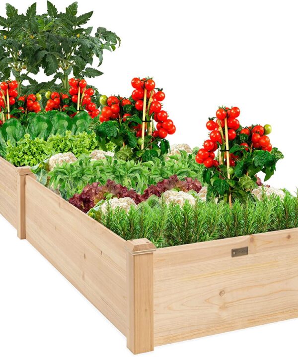 Best Choice Products 8x2ft Outdoor Wooden Raised Garden Bed Planter for Vegetables, Grass, Lawn, Yard - Natural
