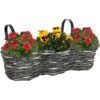 Sunnydaze Round Polyrattan Over-the-Rail Tri-Planter - Charcoal